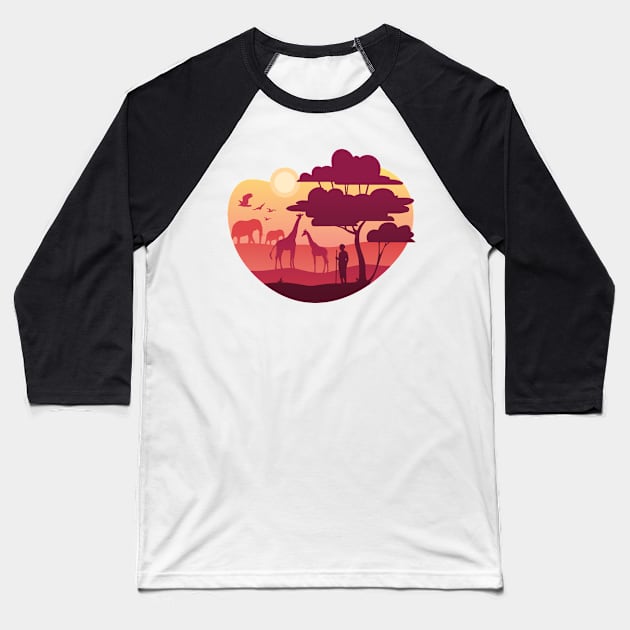 Cool Safari Ladscape Silhouette Baseball T-Shirt by BamBam